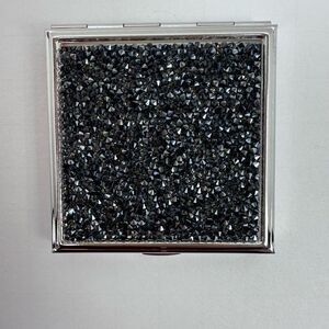 Swarovski Crystals Compact Mirror Double Side Square Black Silver